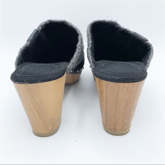 Style & Co Wooden‎ Heeled Black Suede Clog with Knitted Trim and Silver Tag - Picture 7 of 13